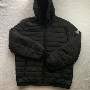 Guess  -  Lightweight Hooded Full Zip Puffer Jacket  - Black -Men's Size X-Large
